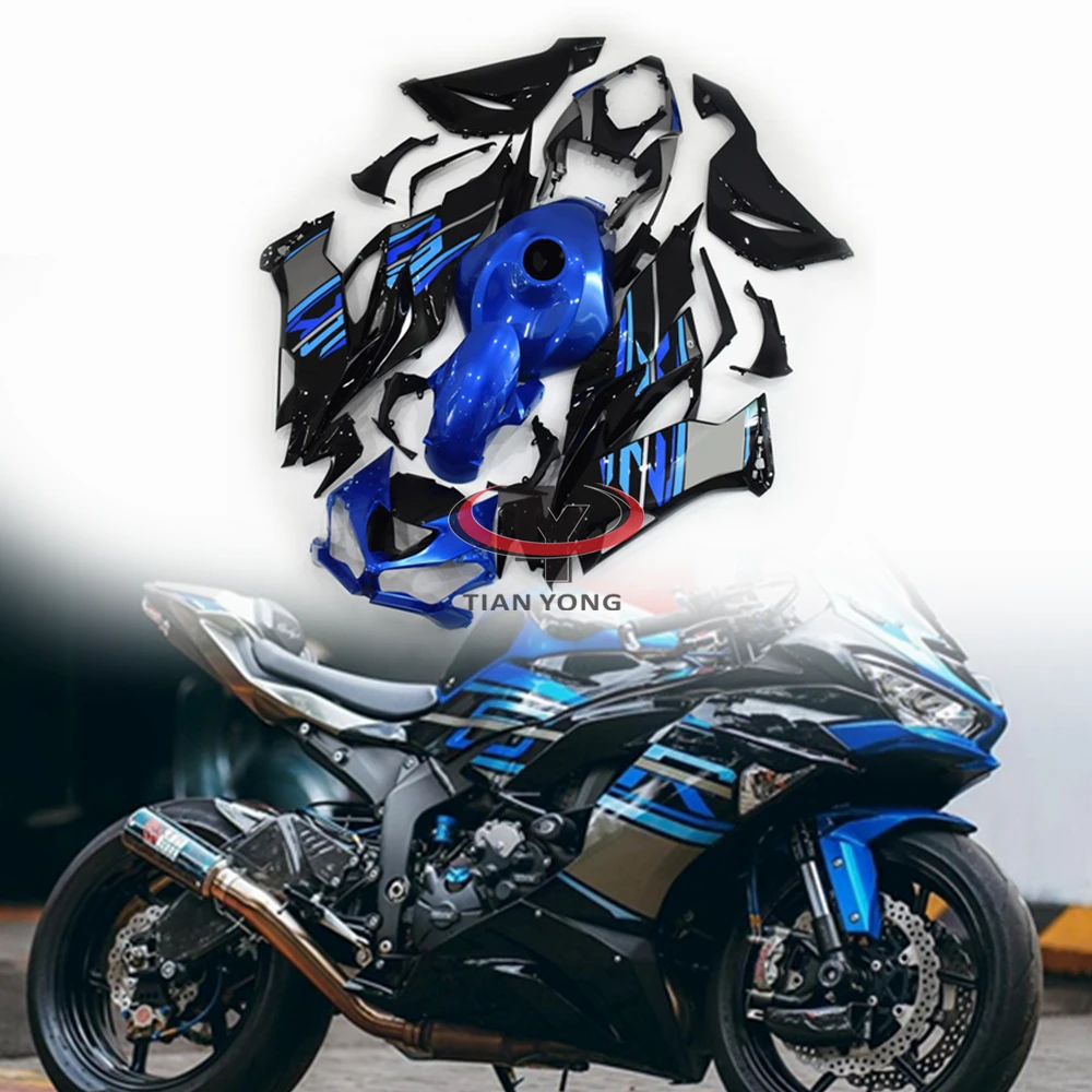 For Kawasaki ZX6R 2019-2023 636 ZX 6R 19-23 Motorcycle Full Fairing Kit Bodywork Cowling Blue and black decal with fuel tank