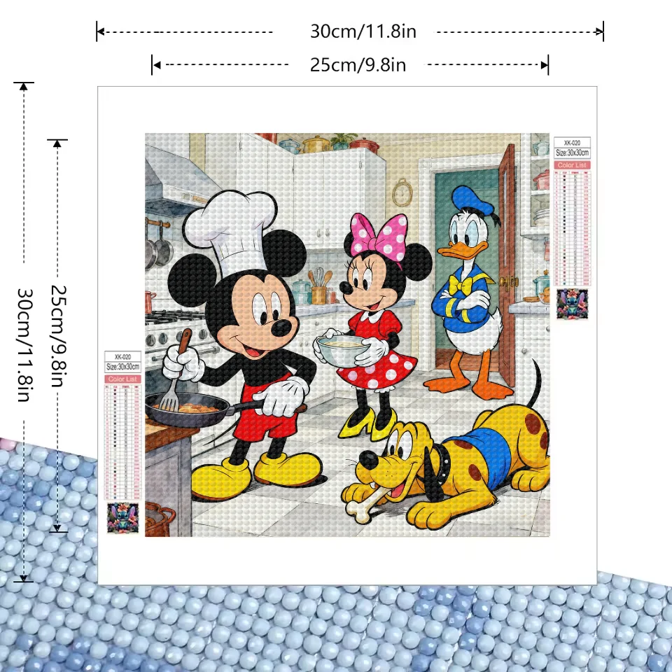 1PC 5D フルドリルダイヤモンドペインティングキット、クラシックディズニーミッキーマウスミニー、ドナルドダック、プルート、キッチンシーンで料理をする、40x40CM D