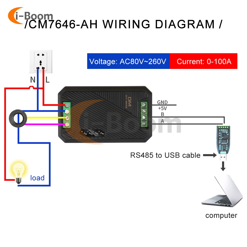 PZEM-016 Multimeter AC 80V-260V Voltmeter Ammeter Power Meter Power Measurement Instrument Uart To RS485 AC Communication Box