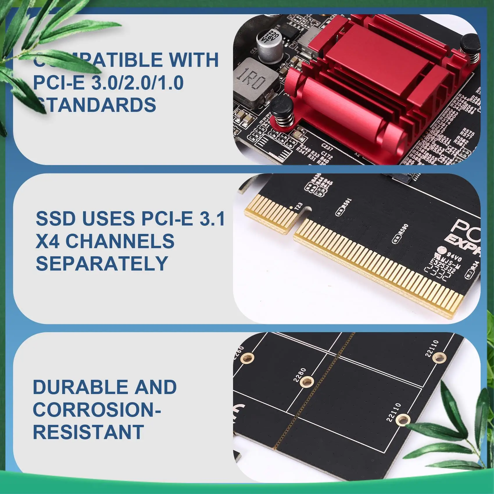 YSS-Dual Nvme Pcie Adapter,M.2 Nvme SSD To PCI-E 3.1 X8/X16 Card Support M.2 (M Key) Nvme SSD 22110/2280/2260/2242