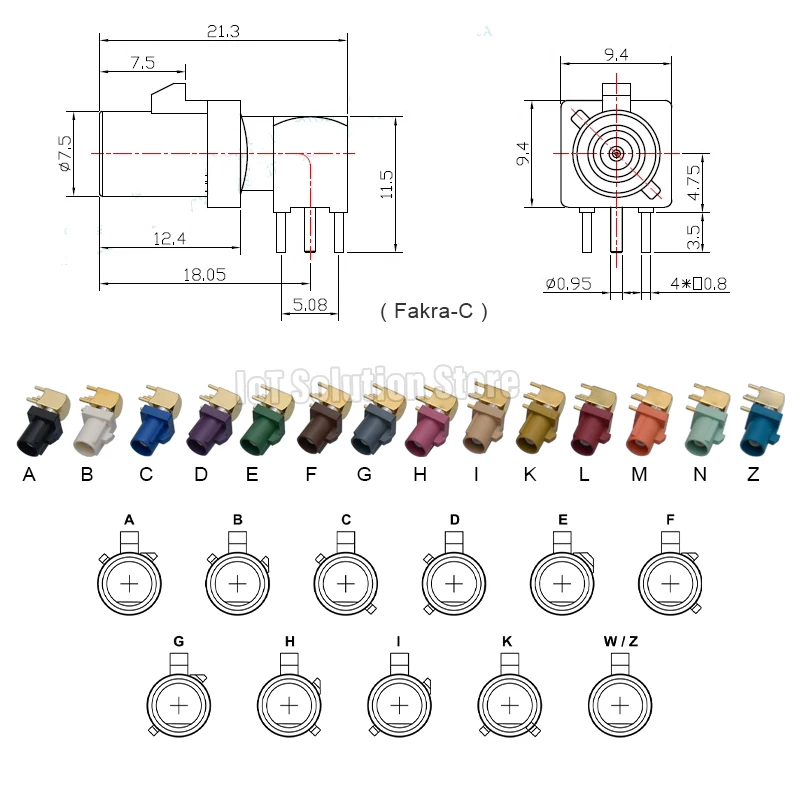 Fakra-I Right Angle Male SMB Beige Fakra I Connector SMD PCB Mounting