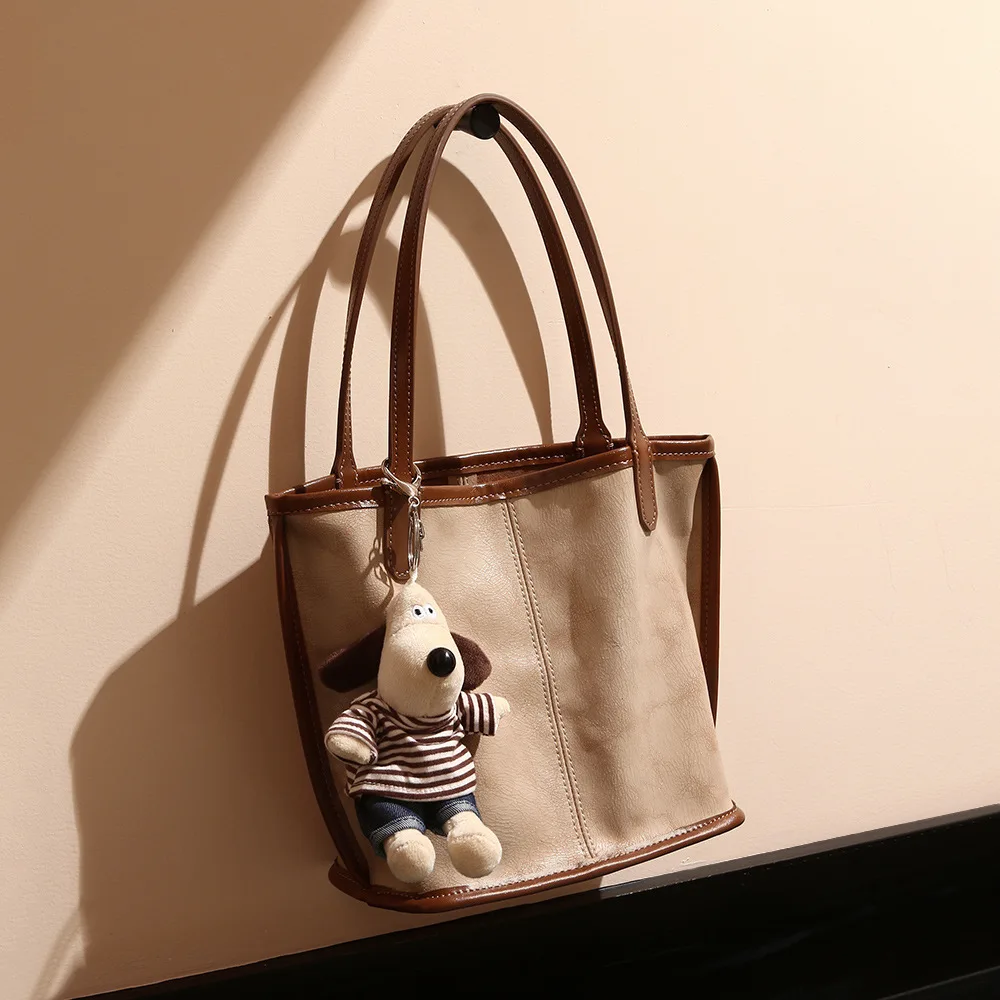 High End Vegetable Basket With Niche Design Splicing Mother Child Bags Handbag Fashionable Large Capacity Genuine Leather  Suede