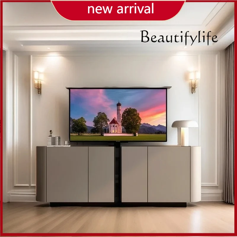 

BJ TV Cabinet Integrated Hidden Living Room Partition TV Cabinet Italian Light Luxury Electric Remote Control Lifting