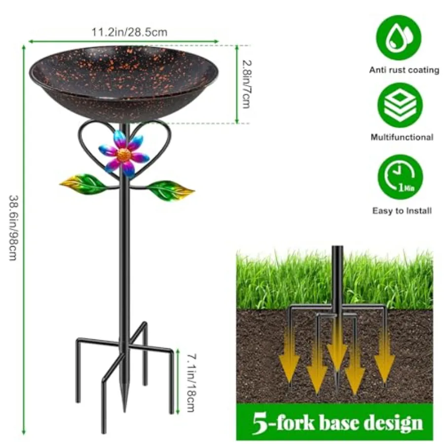【Spot goods】Vintage Metal Bird Bath for Outside Standing Bird Feerder with Sunflower Love Decoration Detachable Birdbaths Bowl view 3