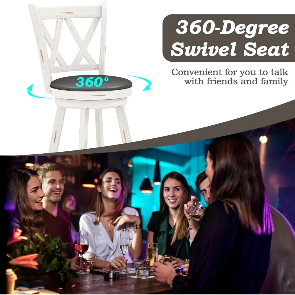 Café Chairs Set of 4, 24" Seat Height Counter Height Swivel  with X-Back, Upholstered 360 Degree Swivel Café Chairs