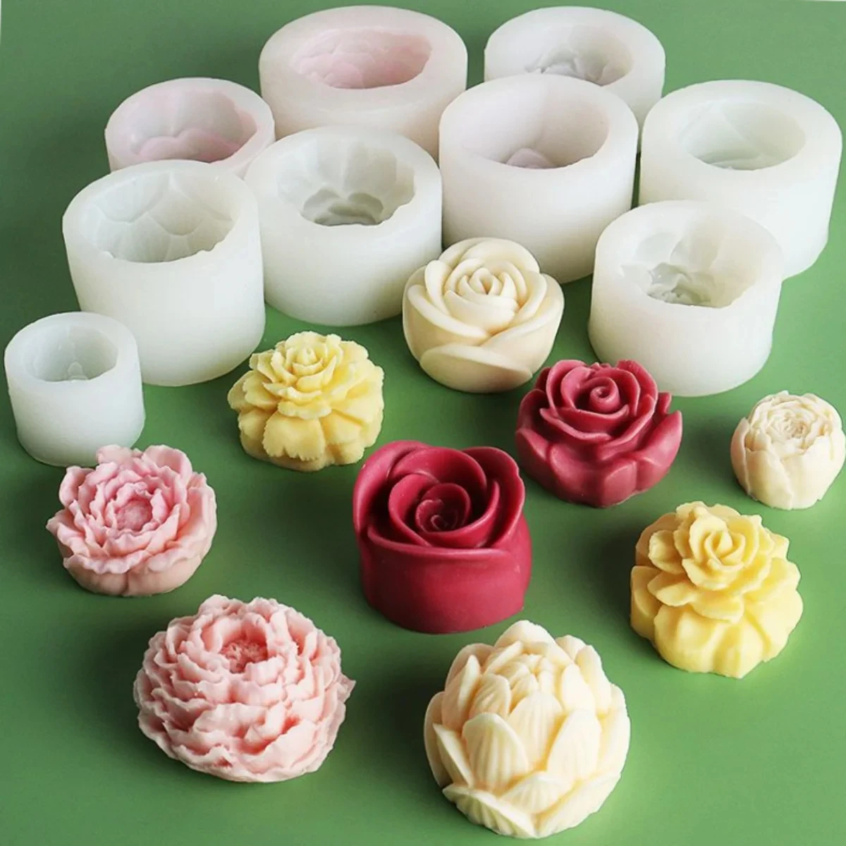 Fiore di loto stampo per candele in Silicone girasole peonia Multi stile sapone resina stampo in cristallo cuore rosa cioccolato Set per la