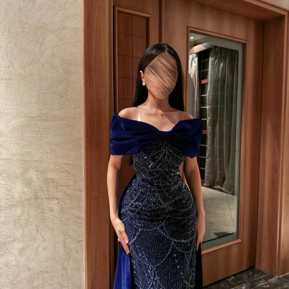 Bella Customized Beading Sequins Off the Shoulder robes de soirée Velvet Strapless Party Dresses Floor-Length Prom Dress 2024