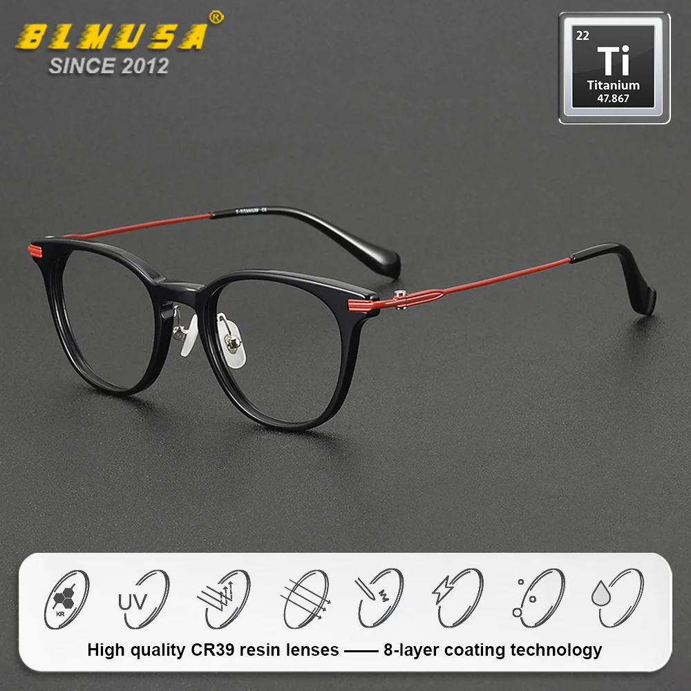 BLMUSA (S) New Design Handcrafted Acetate Optical Prescription Glasses Men Women Titanium Anti Blue Light Progressive Eyeglasses