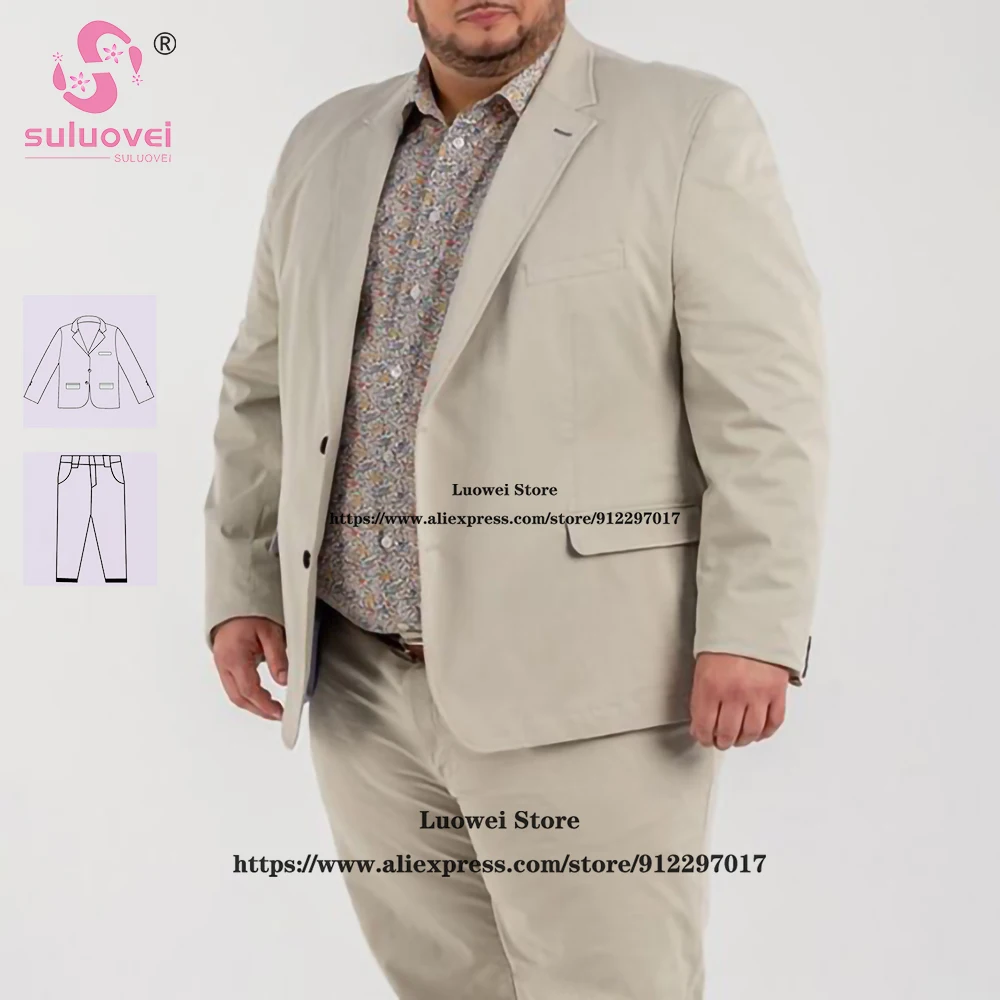 Fashion Plus Size Suits For Men Eleagnt 2 Piece Jacket Pants Set Formal Groom Wedding Prom Notch Lapel Tuxedos Vestidos De Novia