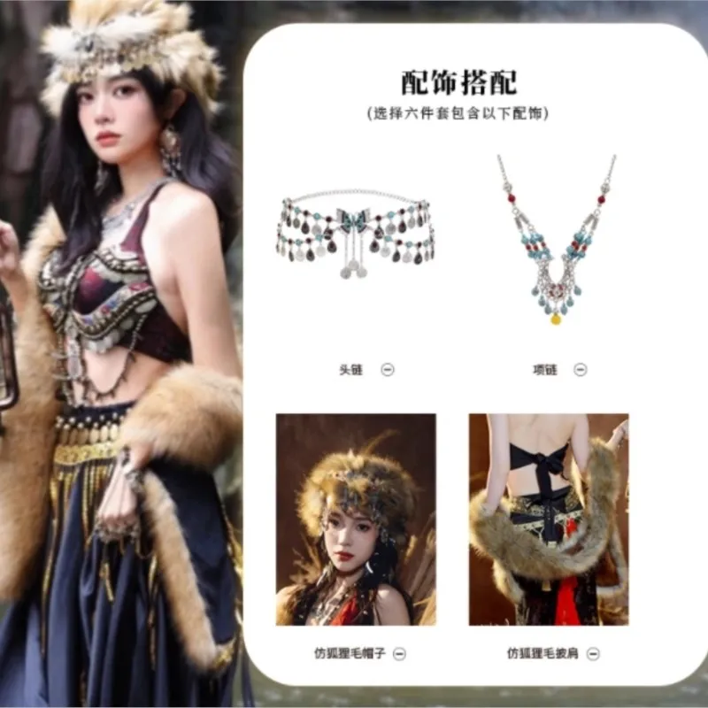 Traje exótico región occidental antiguo Yunnan Xishuangbanna vestido de baile de estilo tribal primitivo