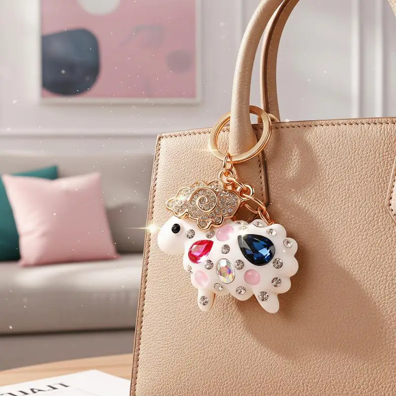 Niedlicher Schlüsselanhänger mit Strass-Schaf-Motiv, Hochwertiger Metall-Zinklegierungs-Schlüsselanhänger für Damen und Kinder, Taschenanhänger, Accessoire, Geschenk – Detail 6