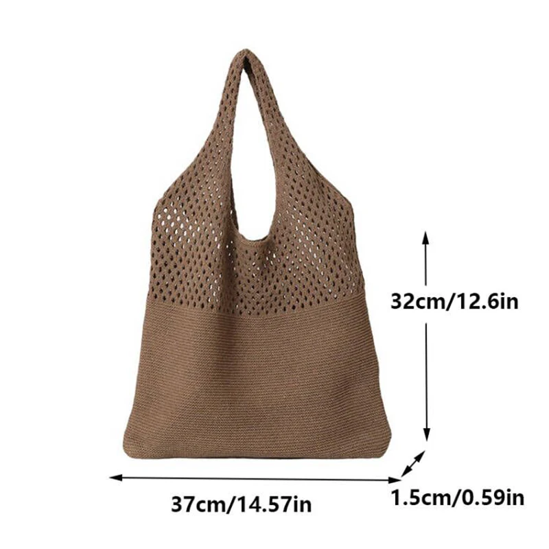 New Trend Women\'s Bag Crochet Handbag Retro Knitted Braid Solid Color Hollow Black Khaki Top-handle Tote Bag Shopper