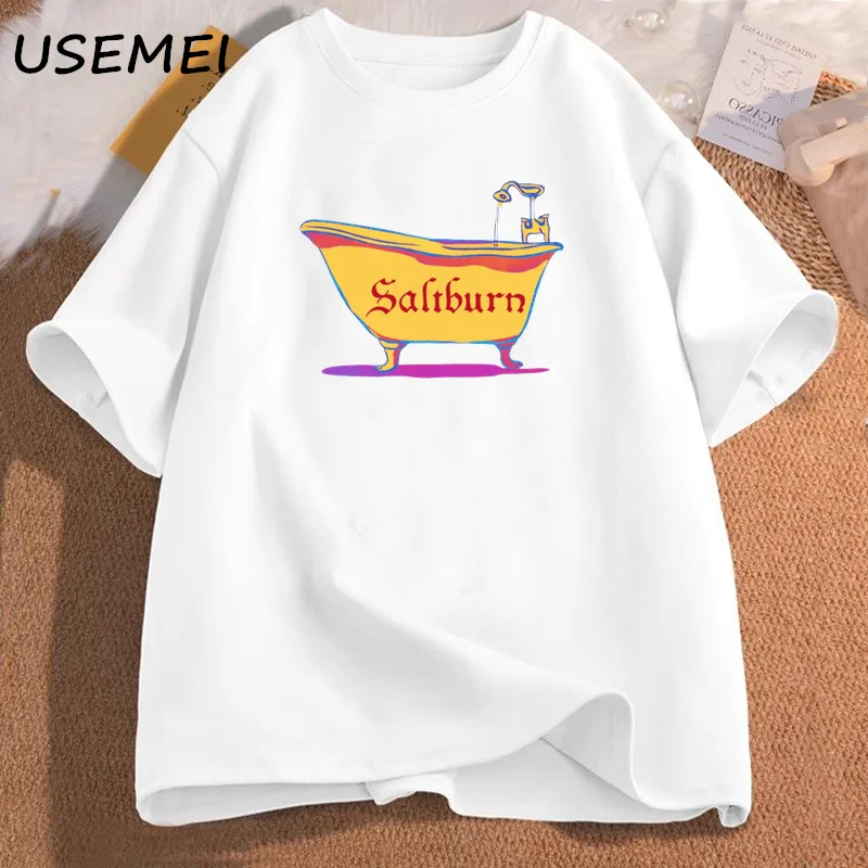 Saltburn Bathtub T Shirt Cotton Funny Casual Women Clothes Round Neck Short Sleeve T-shirts Oversized Unisex Streetwear Y2k