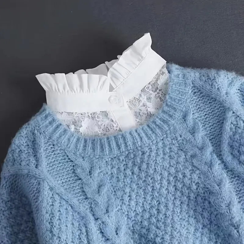 1 pièce de dentelle noire et blanche, faux col à bord champignon, col décoratif de pull d'automne et d'hiver, version coréenne verticale c