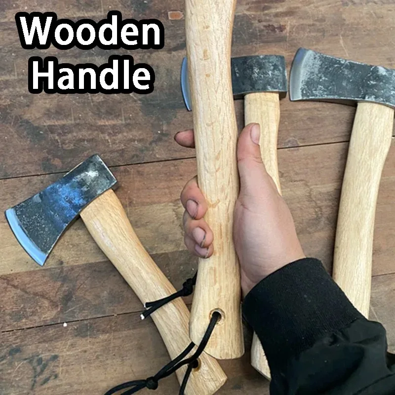Hacha de leña de corte al aire libre, hacha de mano multifuncional para cortar huesos, hacha de martillo de supervivencia para acampar en montaña, hachas con mango de madera