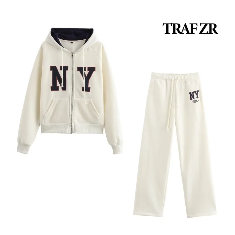 TRAF ZR Pants Set Woman Two Pieces Casual Elegant Preppy Style Long Sleeve Sets Autumn Outfits Sweat Suit Sets Y2k Outfit Set