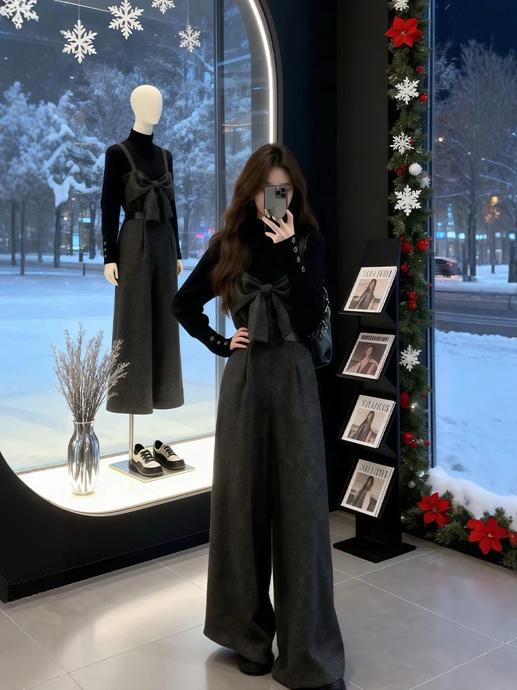 

Unique Beautiful Winter Faion plus Size Warm Polyester Long Sve Base irt And Tweed Overalls Sli Two Piece Set for ...