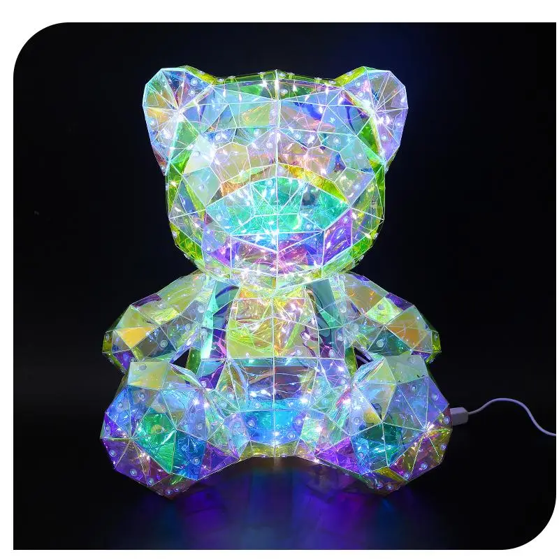 Modelo de oso brillante colorido LED, regalo del Día de San Valentín, decoración Interior de árbol de Navidad, juguetes de Halloween