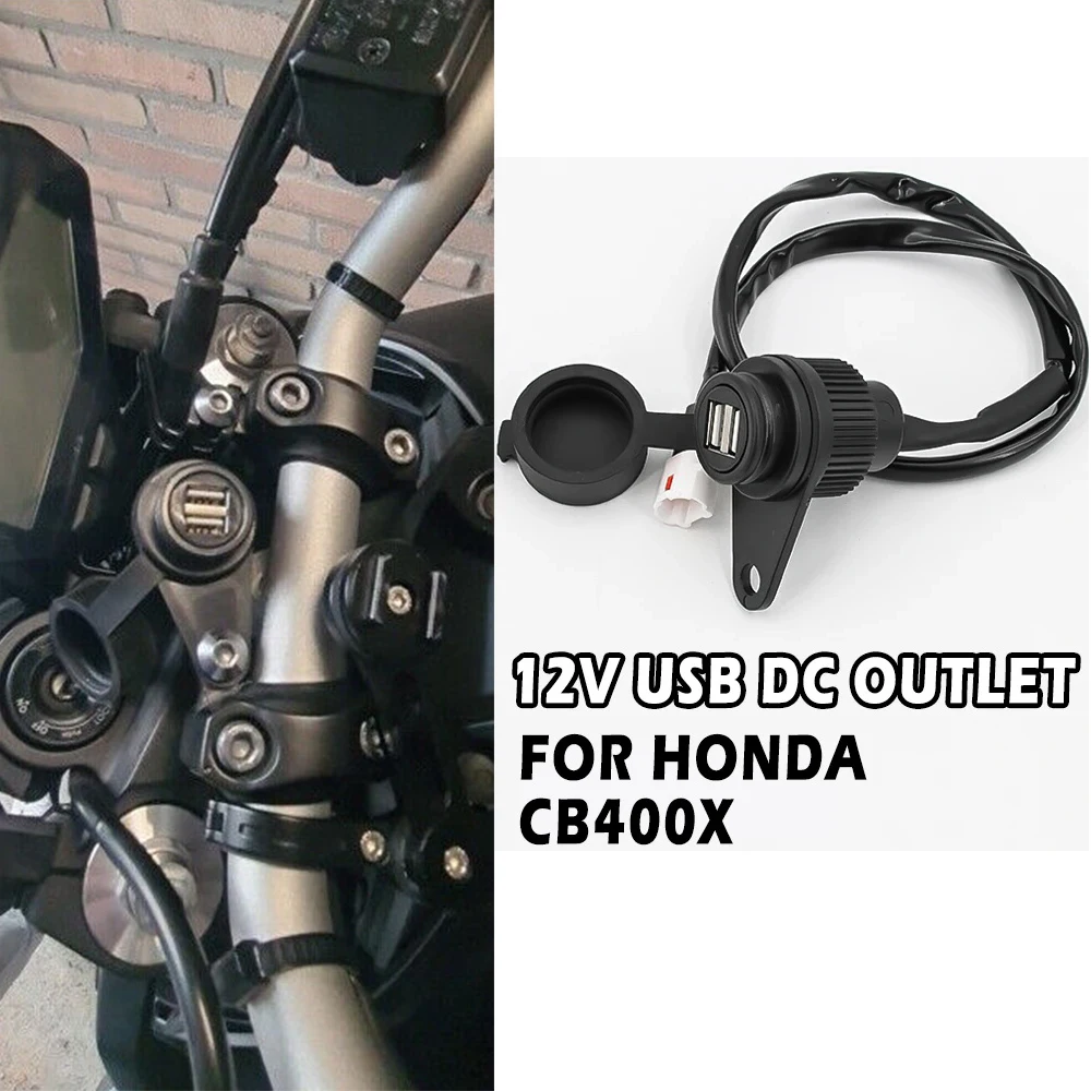 

Motorcycle Black USB Charger Dual Socket Converter Accessory Suitable For Honda CB400X