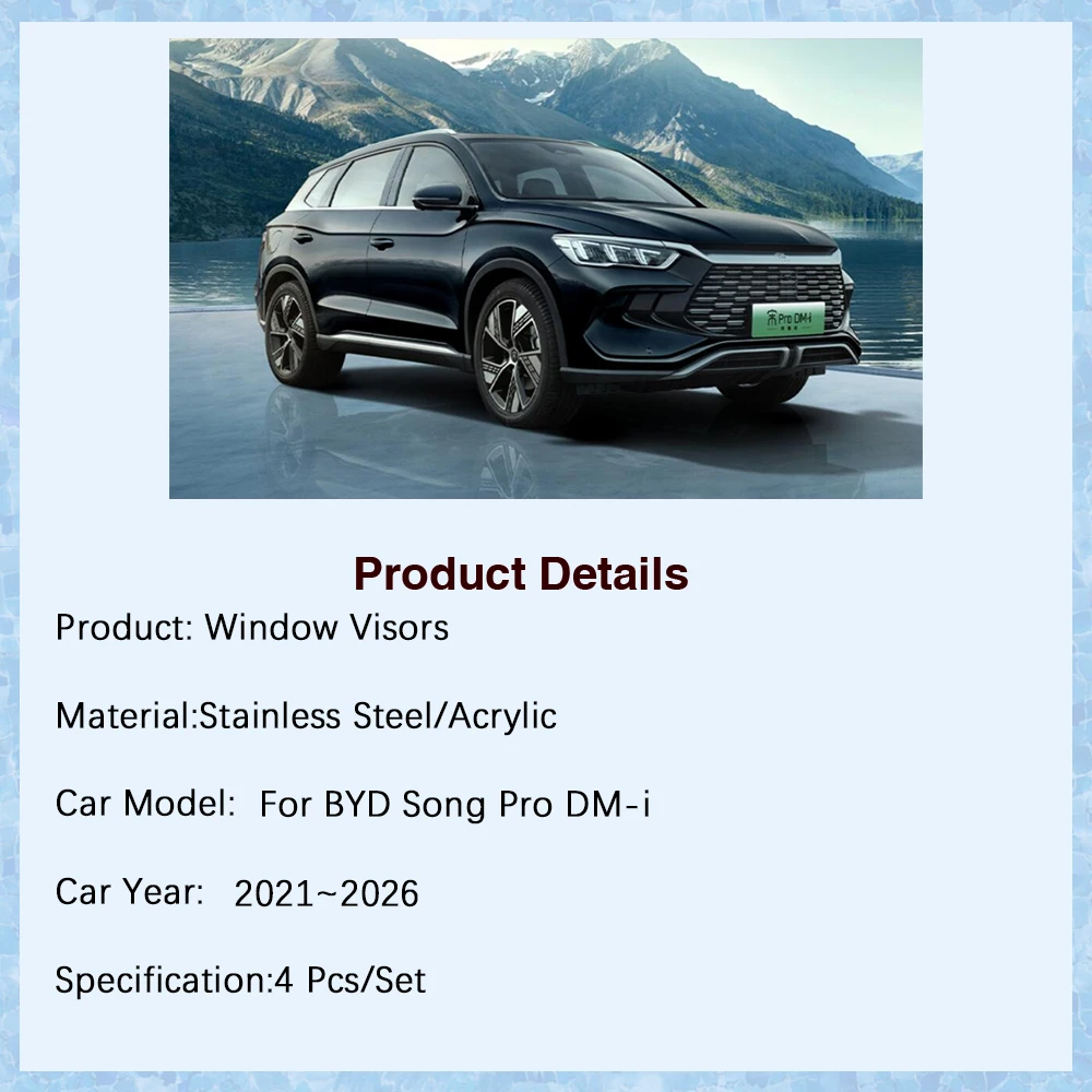 Car Window Visors For BYD Song Pro DM-i DM 2021 2022 2023 2024 2025 2026 Rainproof Guards Deflector Windshields Auto Accessories