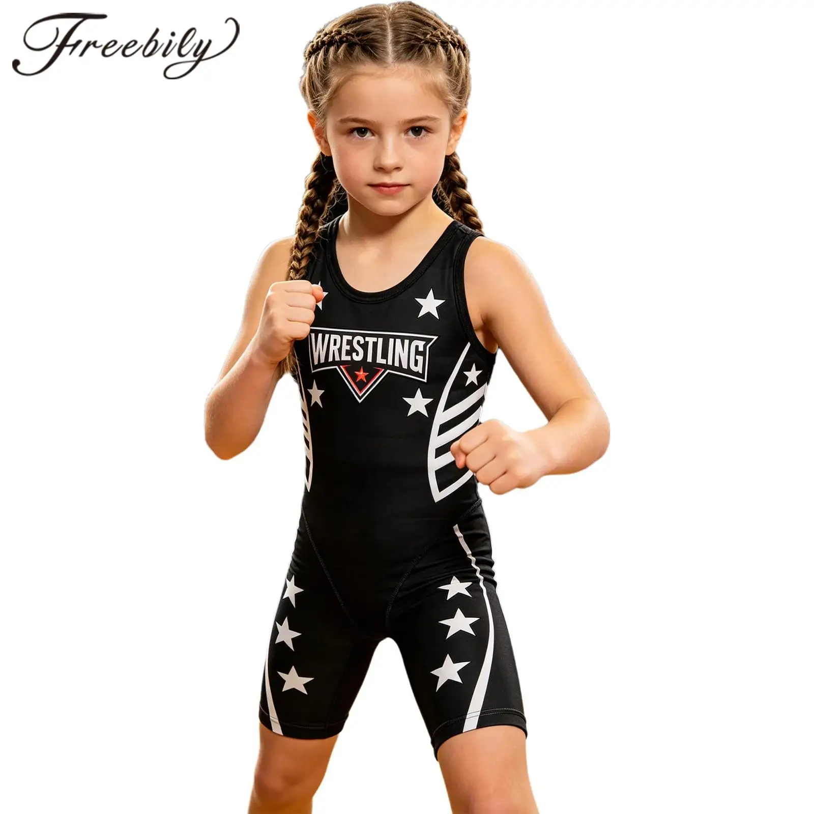 Kids Girls Fitness Wrestling Singlet Sleeveless Bodysuits Child Printed Romper Powerlifting Fight Grappling Boxing Singlets
