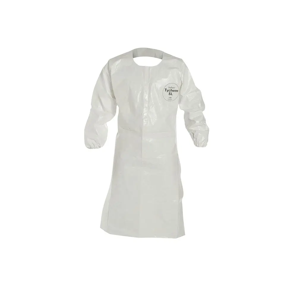 

Disposable Sleeved Chemical-Resistant Apron with Elastic Cuffs & Taped Seams, Medium, White, 25-Pack