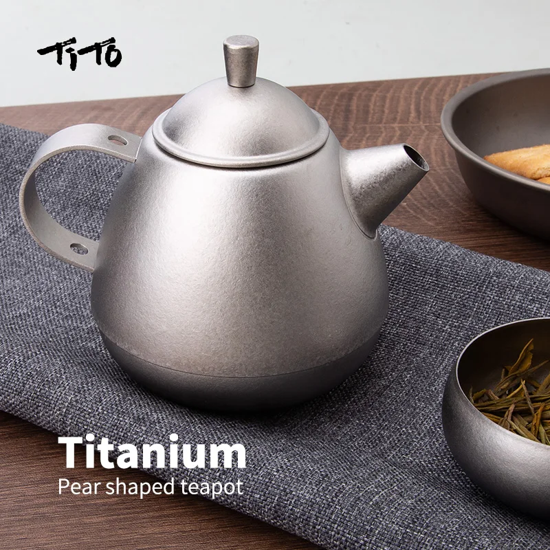 TiTo Titanium Teapot Outdoor Camping Tea Maker Ultralight Outdoor Teapot Set Kettle with Filter+3Pcs 25ML Tea Cup 1Pcs Storage