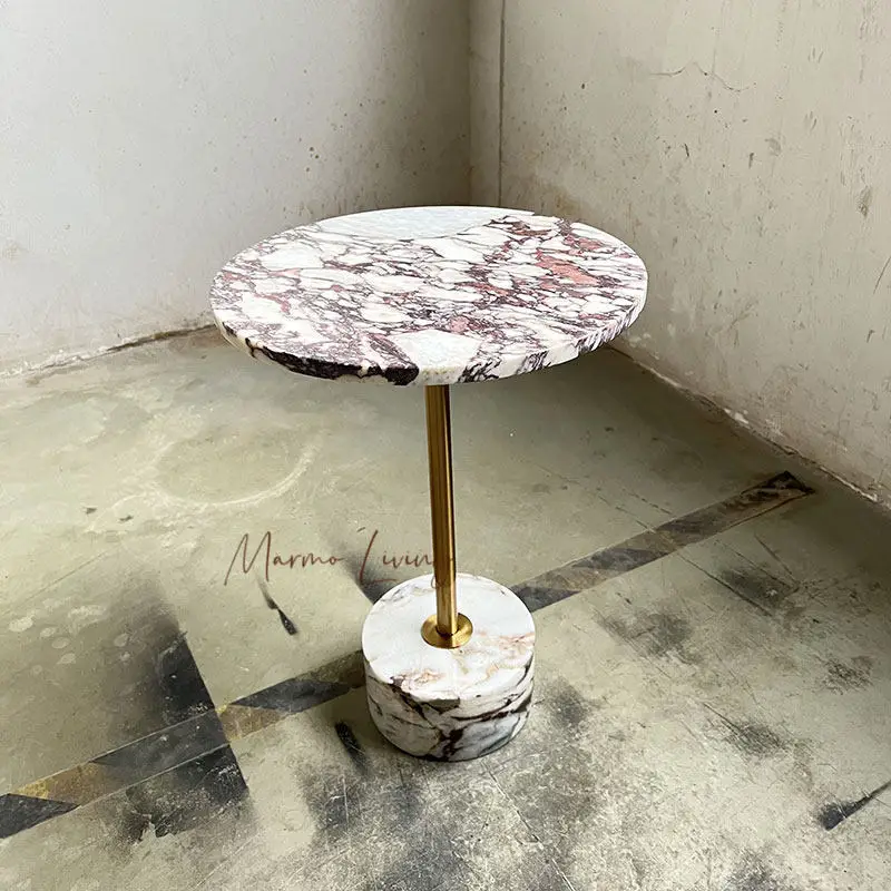 

Luxury Italy Calacatta Violet Wabi Sabi Marble Side Table Designer End Table for Living Room Sofa Bedside