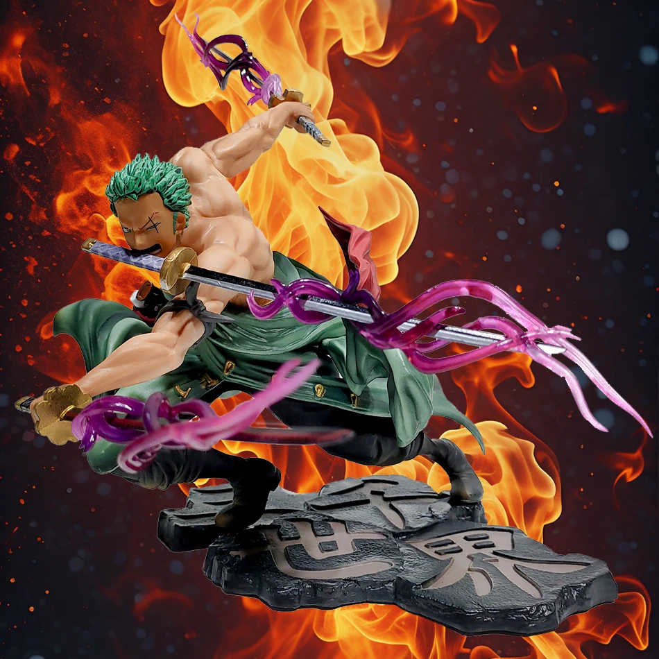 One Piece Figure Action Figure 21cm Three-Knife Fighting Skill Roronoa Zoro Anime Model Decorations PVC Toy Gift Desk Ornament