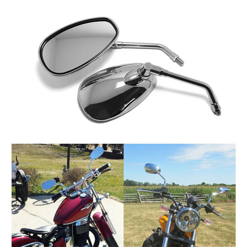 1Pair 10mm Motorcycle Mirror Chrome Oval Retro Rearview Side Mirrors E-Bike Rearview Mirrors For Honda Yamaha