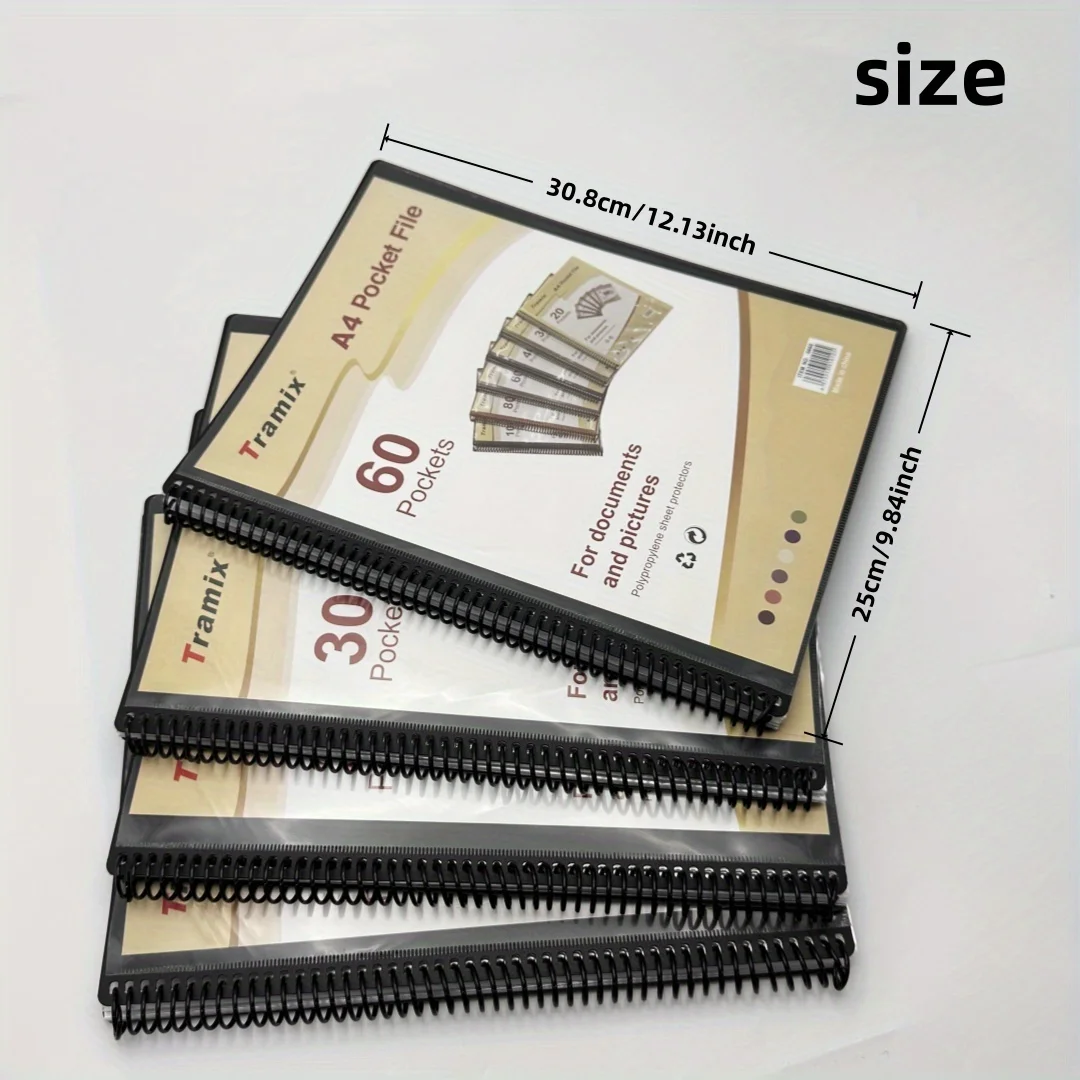 1pc A4 Spiral-Bound Data Manual, Transparent Cover, Folder with Insert Pocket, 30/60/80/100 Pages - Multi-Layer Data Manual
