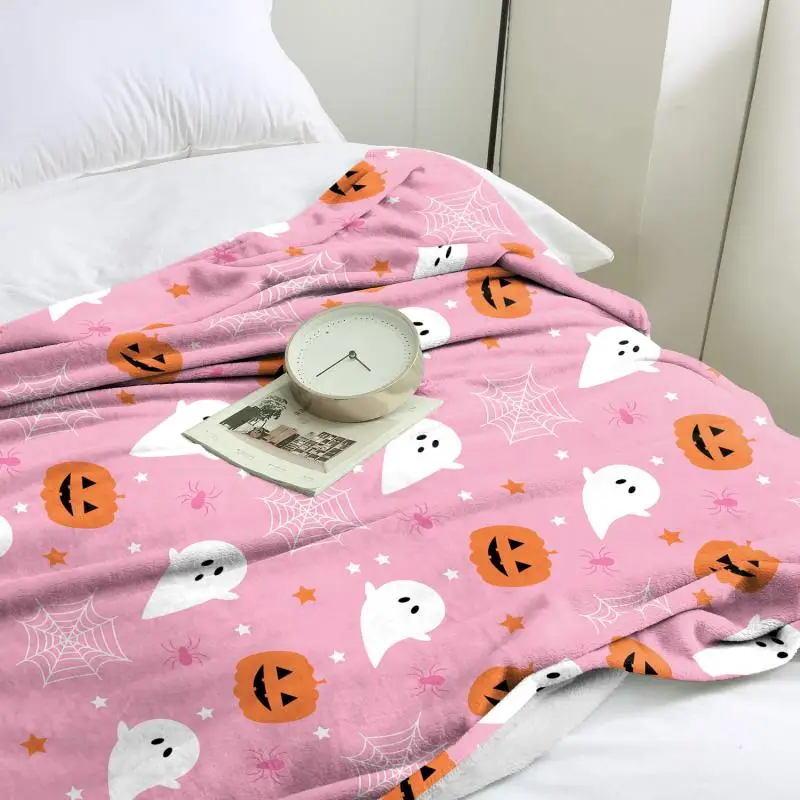 Halloween Rosa Nickerchen-Decke, Warme Weiche Flanell-Decke, Multifunktionale Dekorative Decken, Geschenke für die Feiertage – Detail 5