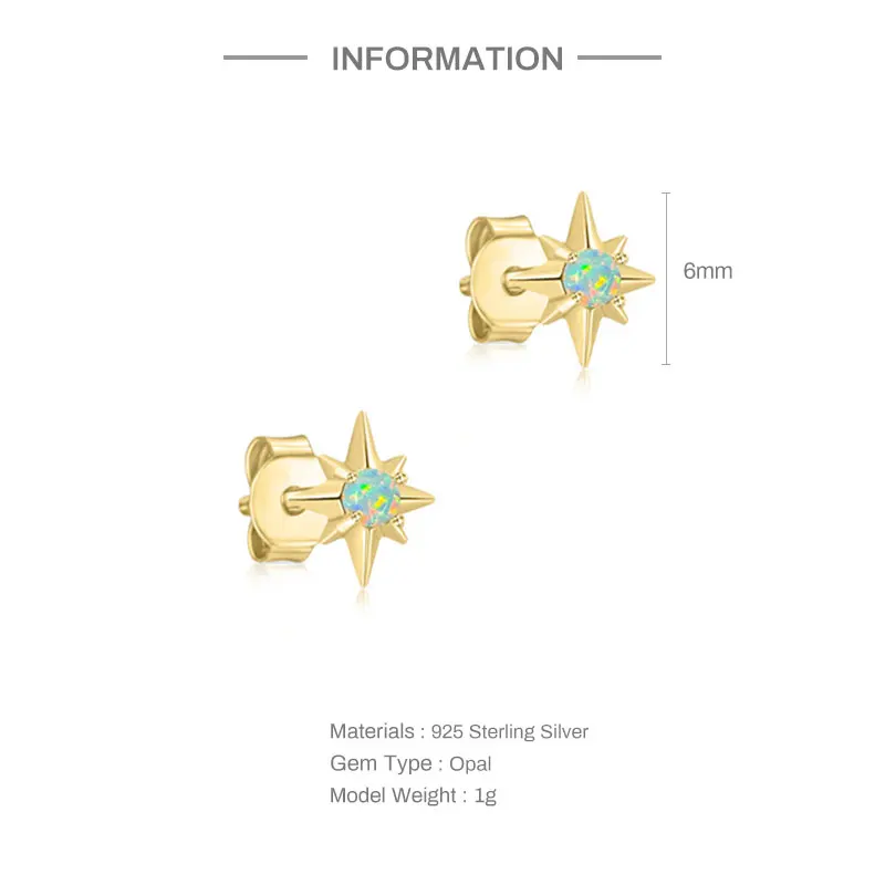 Aide 925 Sterling Silver Sparkling Blue Opal Anise Star Stud Earrings For Women Small Versatile Piercing Stud Pendientes Jewelry