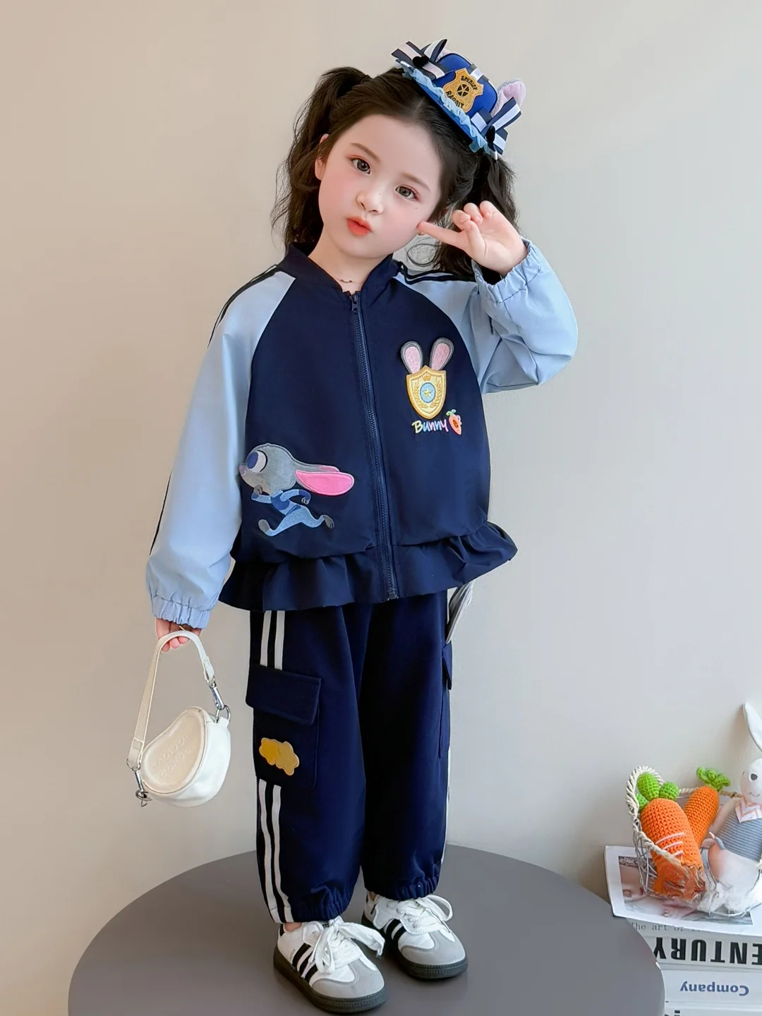 

Весенний модный комплект одежды для девочек: костюм полицейского Джуди Хоппс, двухсоставный комплект с длинными рукавами и длинными брюками для маленьких девочек