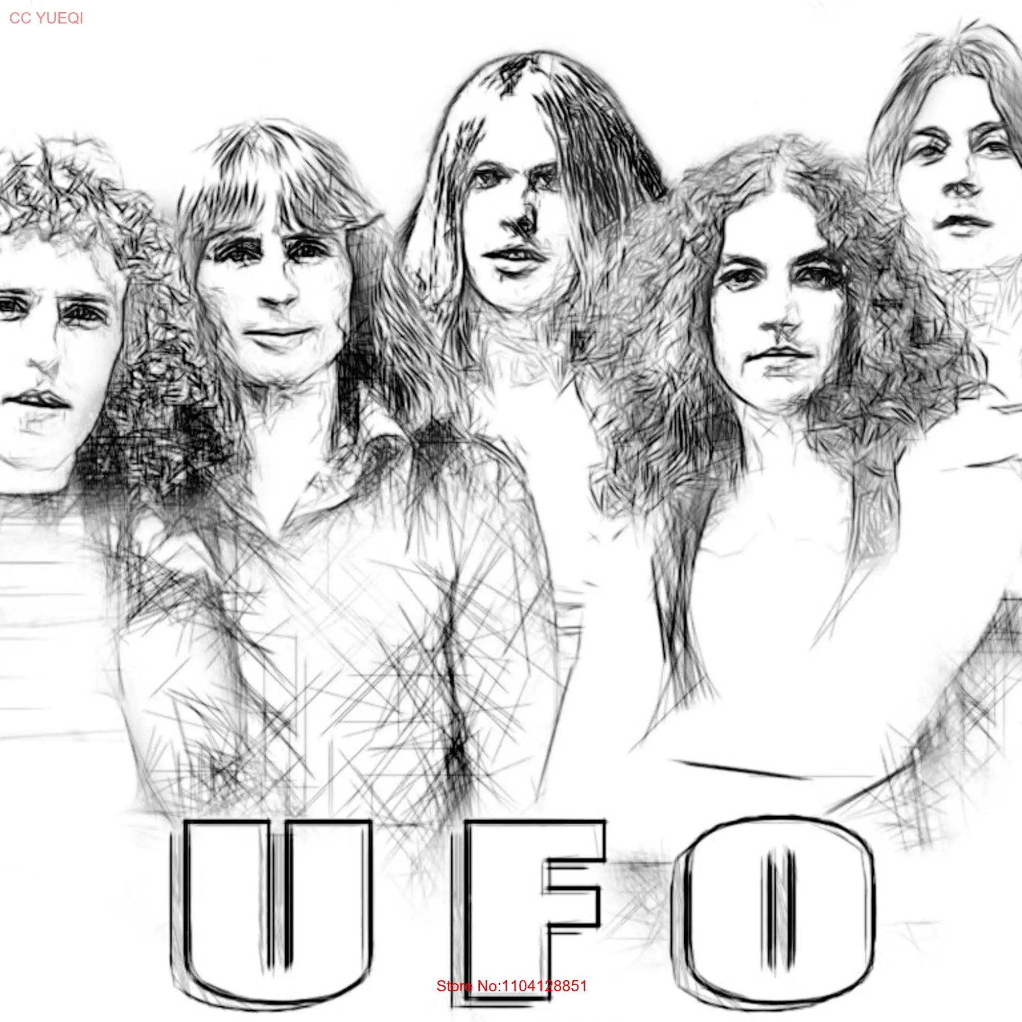

UFO Band drawing T shirt Michael Schenker Group Pete Way Scorpions Uriah Heepare available long or short sleeves