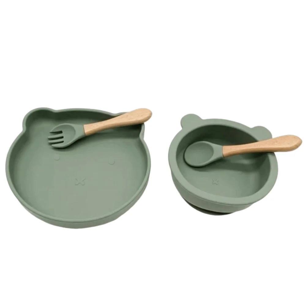 

Cartoon Bear Baby Weaning Dishes Set Anti-Slip Portable Baby Silicone Sucker Plate BPA-Free Easy Clean Toddler Feeding Tableware