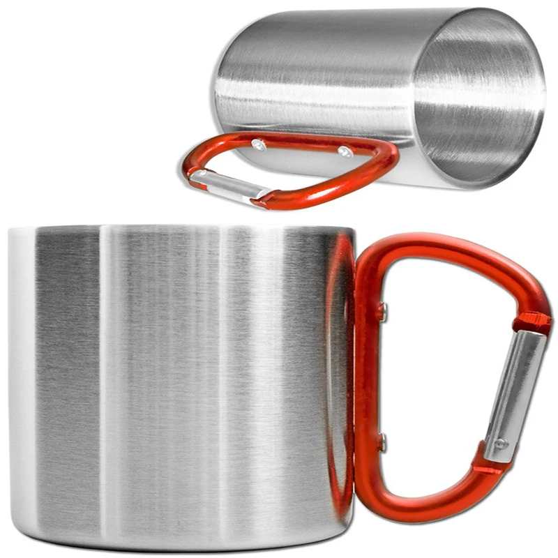 Taza de acampada al aire libre compacta y ligera de 200 ML con mango de mosquetón de tornillo de acero inoxidable para el trabajo de senderismo y Trekking