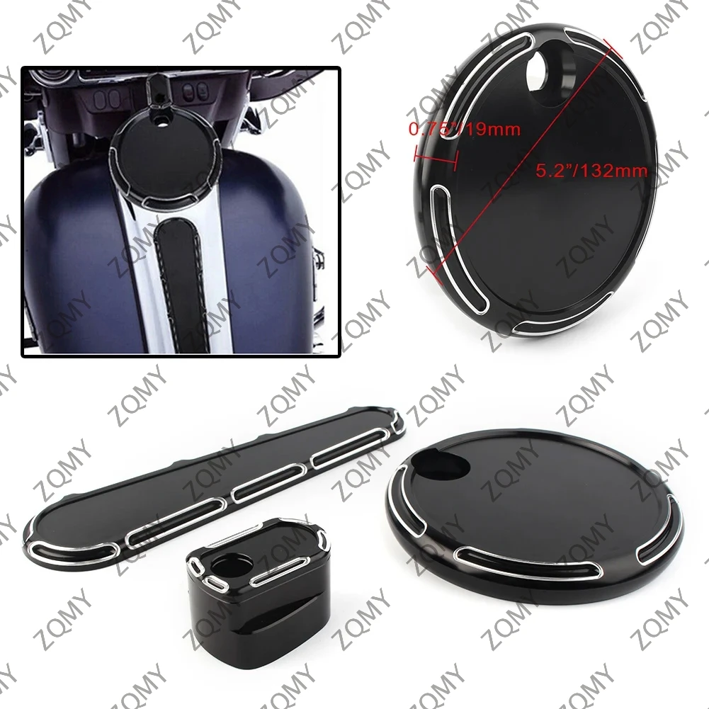 3pcs Motorbike Gas Fuel Tank Door Dash Track Insert Ignition Cap Cover For Harley Touring FLHX FLTR FLHT & FL Trike 2008-2013