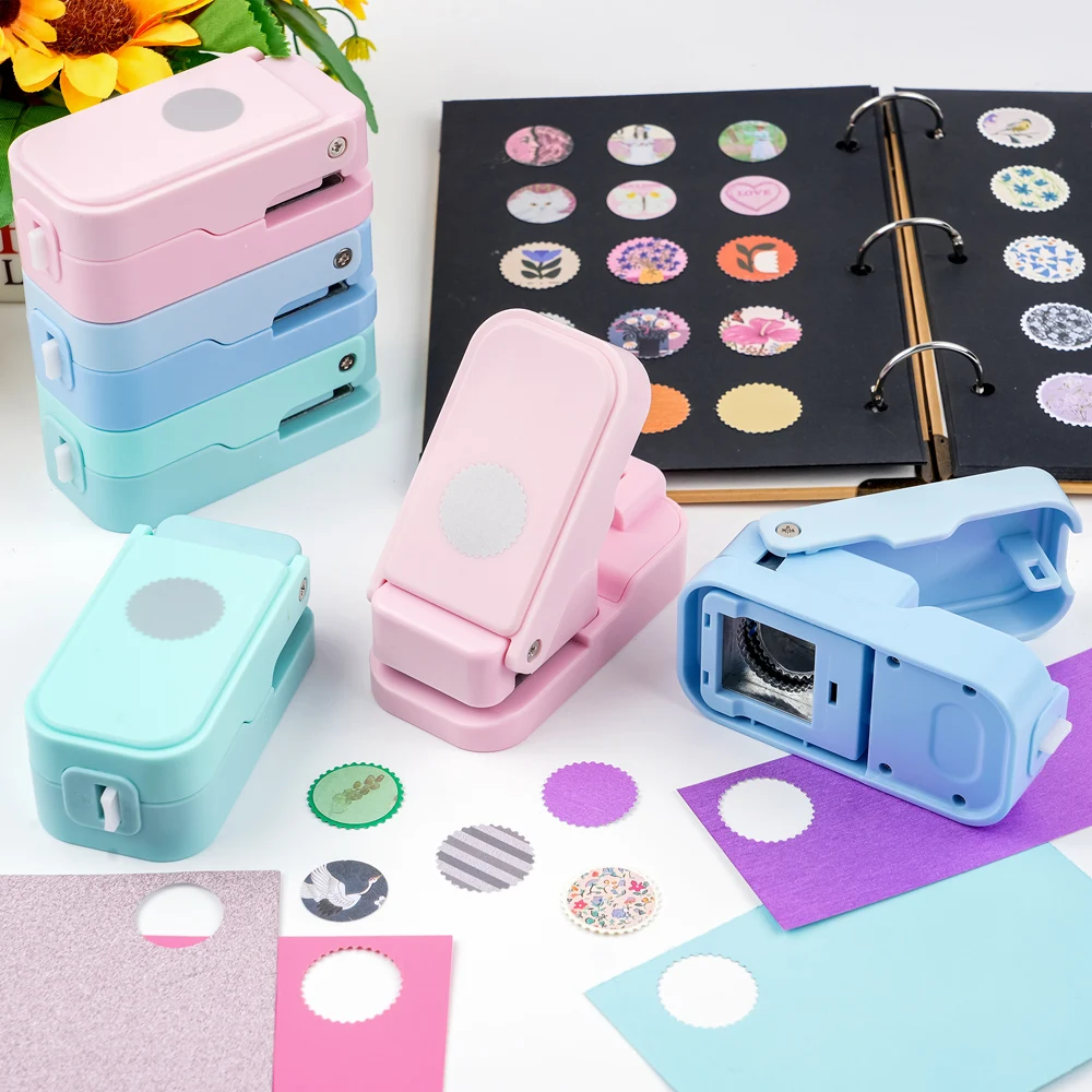 2PCS Precision Alignment Postage Stamp Circle Paper Punch Nesting Scalloped Circle Lever Puncher for DIY Junk Journal Scrapbook