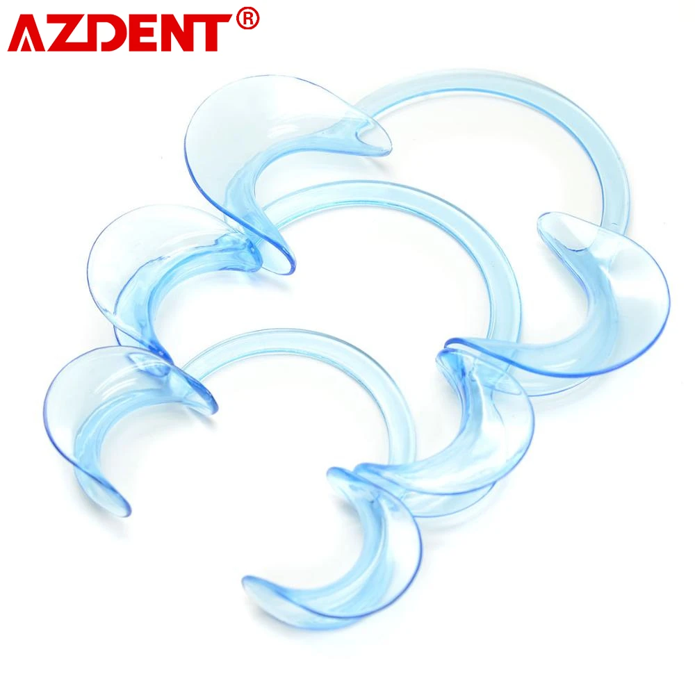 

AZDENT 100Pcs C-Shape Mouth Opener Transparent Blue Teeth Whitening Intraoral Lip Cheek Retractor Tooth Tray 3 Sizes Optional