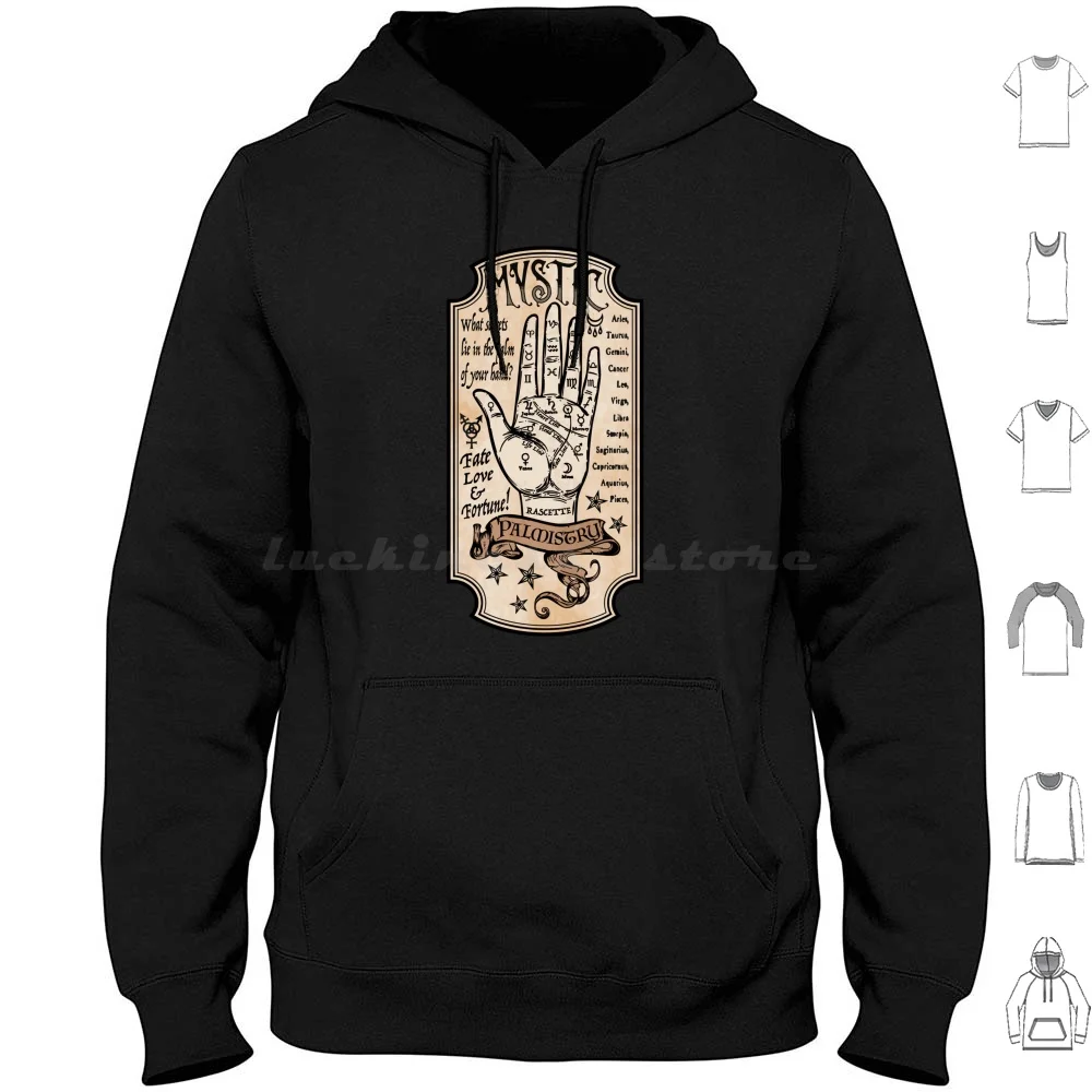 Mystic Palmistry Hoodies Long Sleeve Witch Vintage Witch Halloween Vintage Halloween Spiritualism Spiritualism Magic