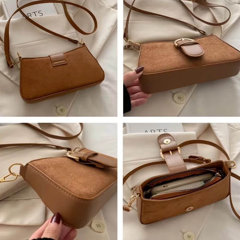 Women's Crossbody Bag, High-Quality Faux Suede Shoulder Bag, New Stylish Retro Underarm Commuter Bag, Fashionable Versatile Handbag view 4