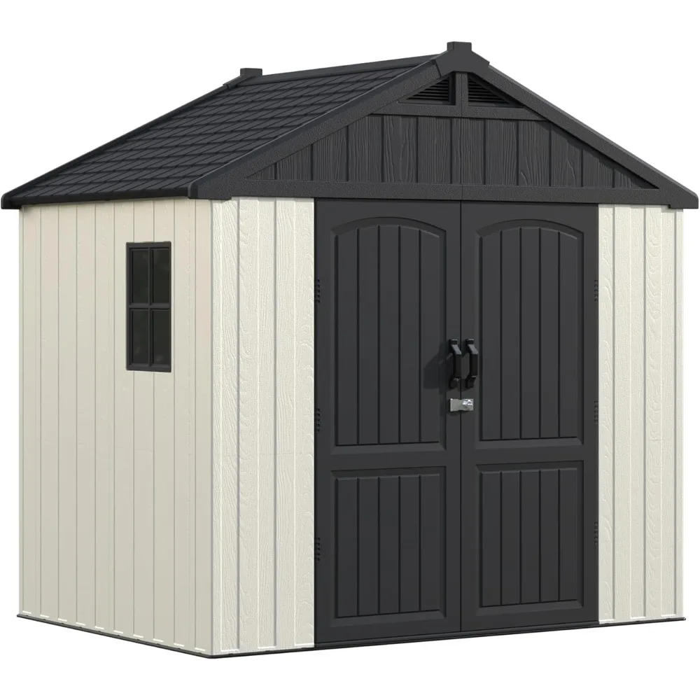 

8×6 FT Plastic Outdoor Storage Shed with Floor, Resin Sheds with Window and Lockable Door, Weather Resistant Organization for G