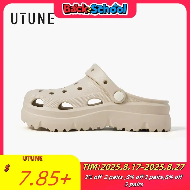 

UTUNE Summer Thick-Soled Clogs for Women Non-Slip Height-Increasing Slippers Soft Beach Korean-Style Breathable Couple Sandals