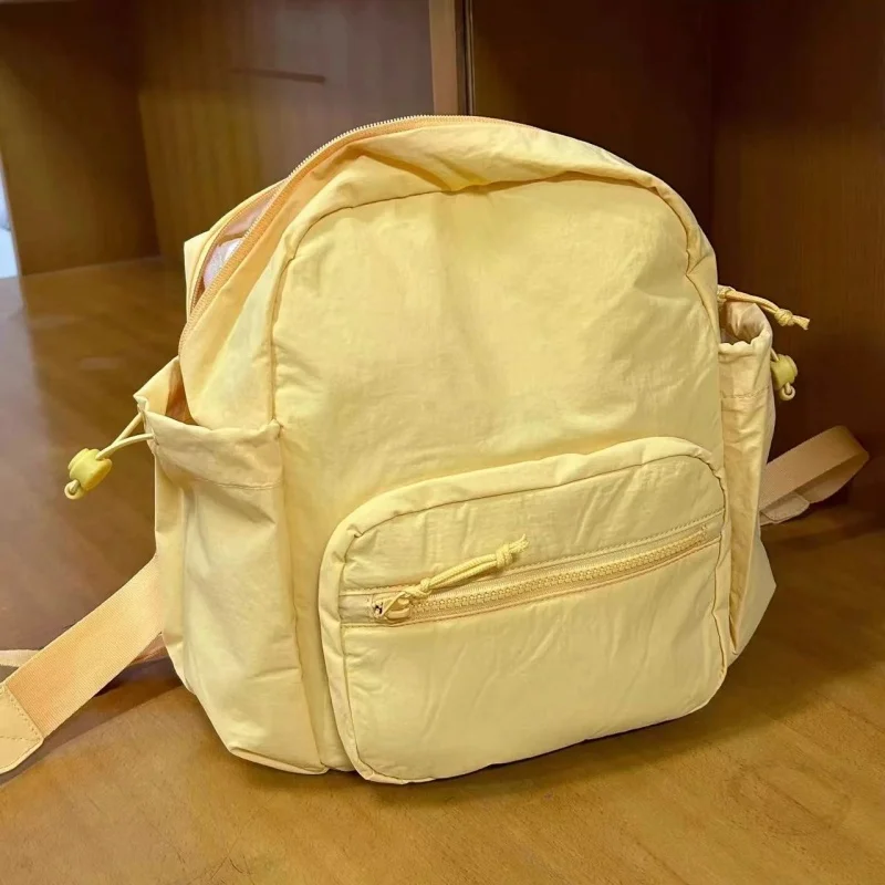 Korean Cream Yellow Lightweight  Casual Backpack Women Schoolbag Y2k Aesthetic Chic Rucksack