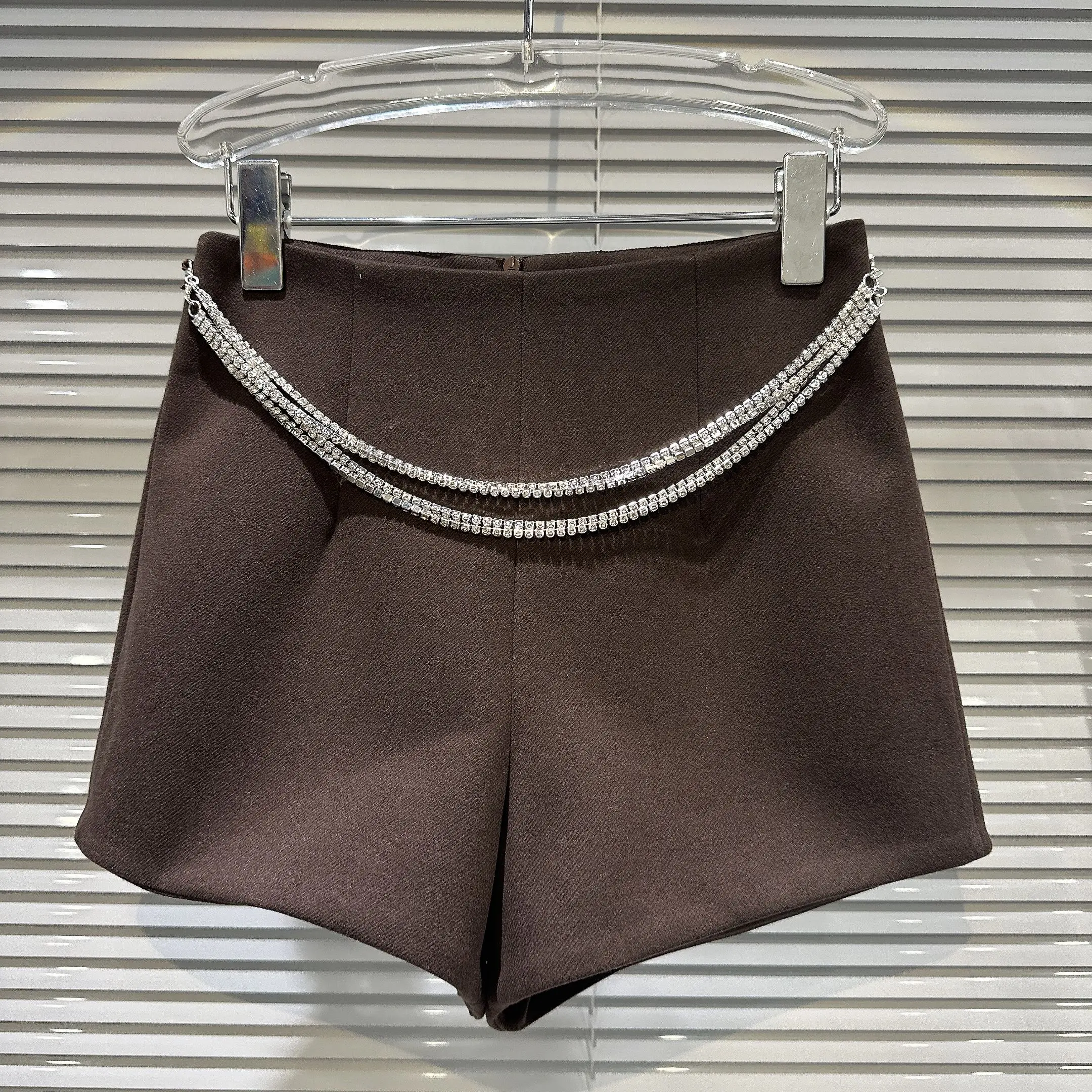 2025 Autumn New Sle Small Fraance Wind Bead Chain Waist Chain Elegance Tee-Quarter Length Woolen orts for Women