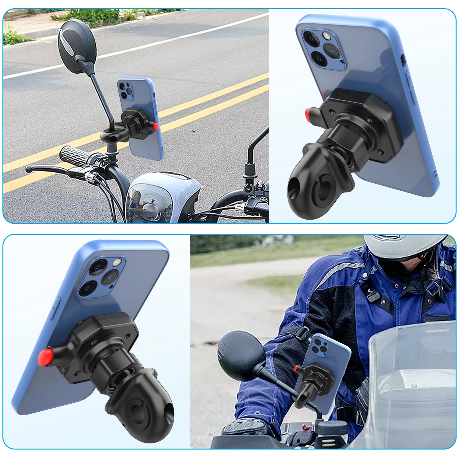 Motorcycle phone stand, anti-shake, quick release Phone stand Motorcycle Mirror stand - universal, rugged, adjustable design