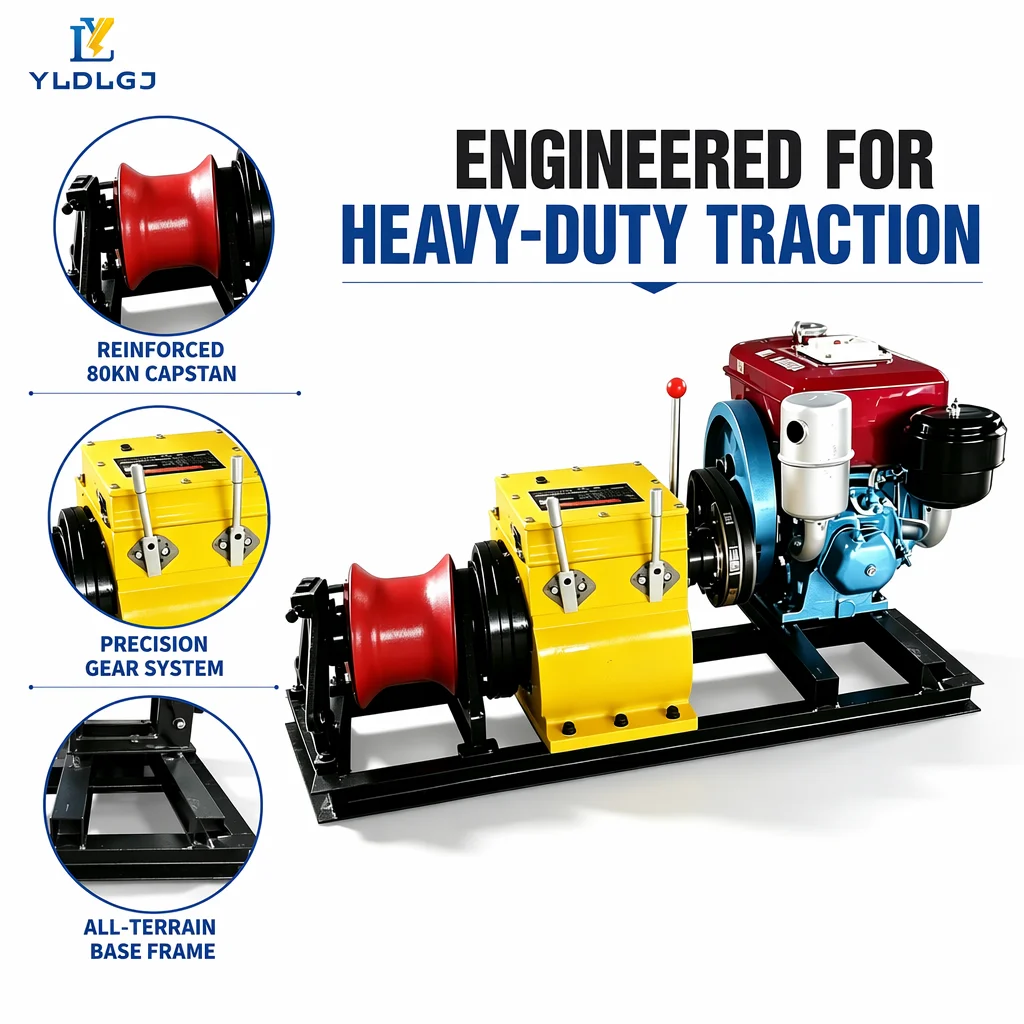 YILI 5T Electric Belt Drive Capstan Winch Hourglass Drum Heavy Portable Cable Puller Twin Lever Steel Frame Work Stringing Gear