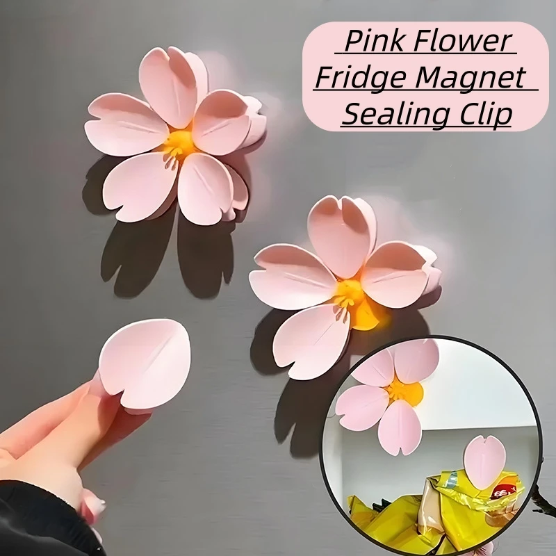 Sakura Food Clip Magnetic Fridge Bag Sealer Elegant Cherry Flower Design Fridge Magnets for Home Kitchen Storage Use Ornaments