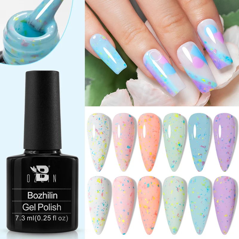 BOZLIN 7.5ML Gold Glitter Rubber Base Gel Polish Gold Pink Milky White Semi Permanent UV LED Nail Art Gel Varnish